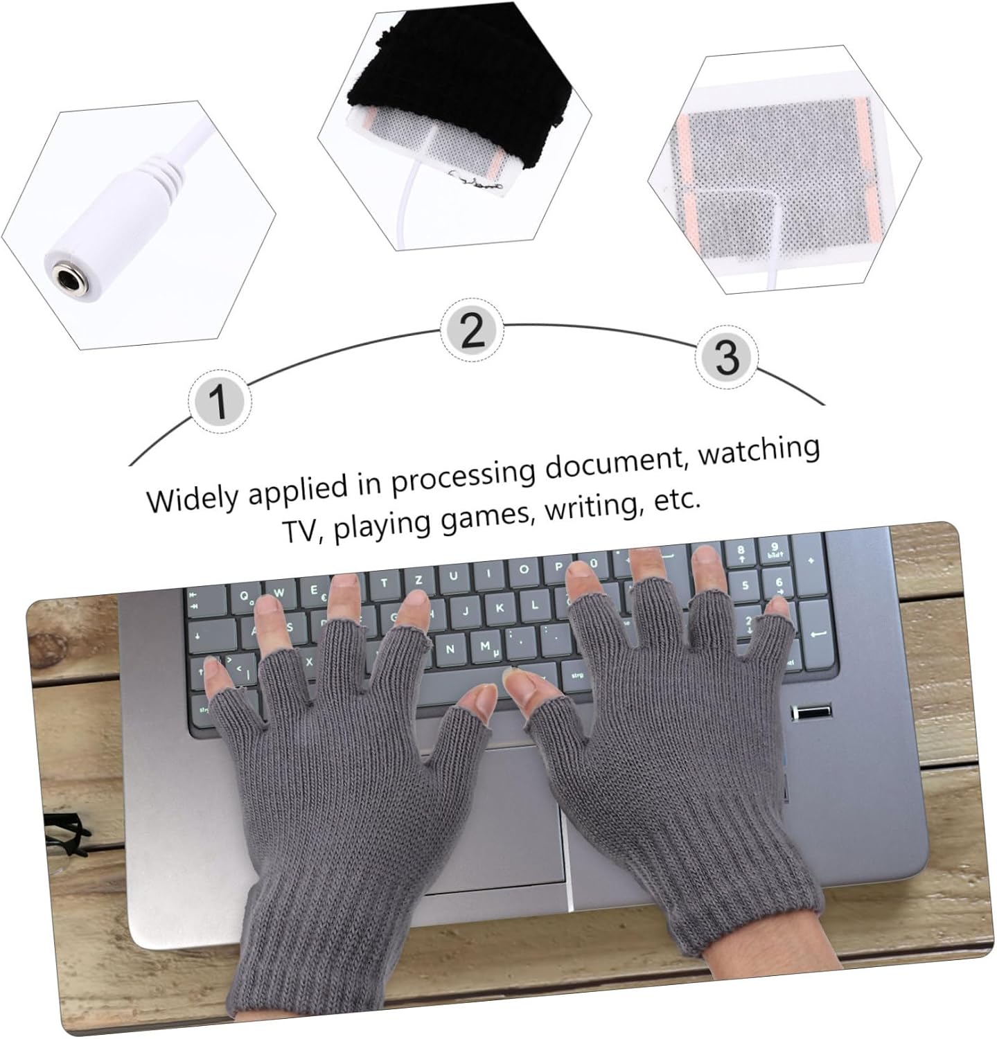 Outanaya 2 Pairs Half Finger USB Heated Gloves Woolen Warm Winter Gloves for Indoor and Outdoor Typing Work Convertible Full Finger Design