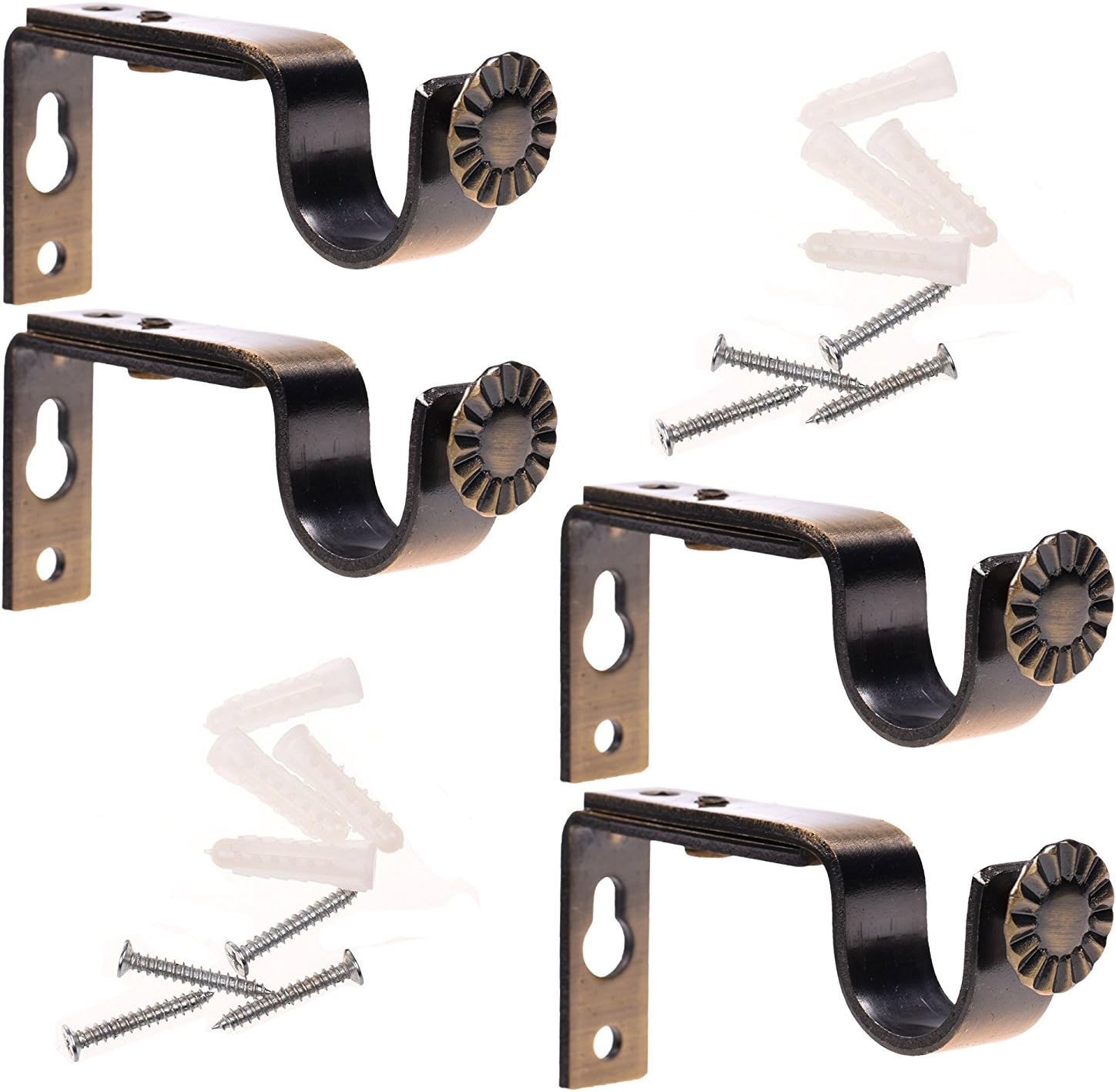 Ogrmar Bronze Color Heavy Duty Curtain Rod Brackets for 3/4 or 5/8 Inch Rod 4 Pack (Bronze)