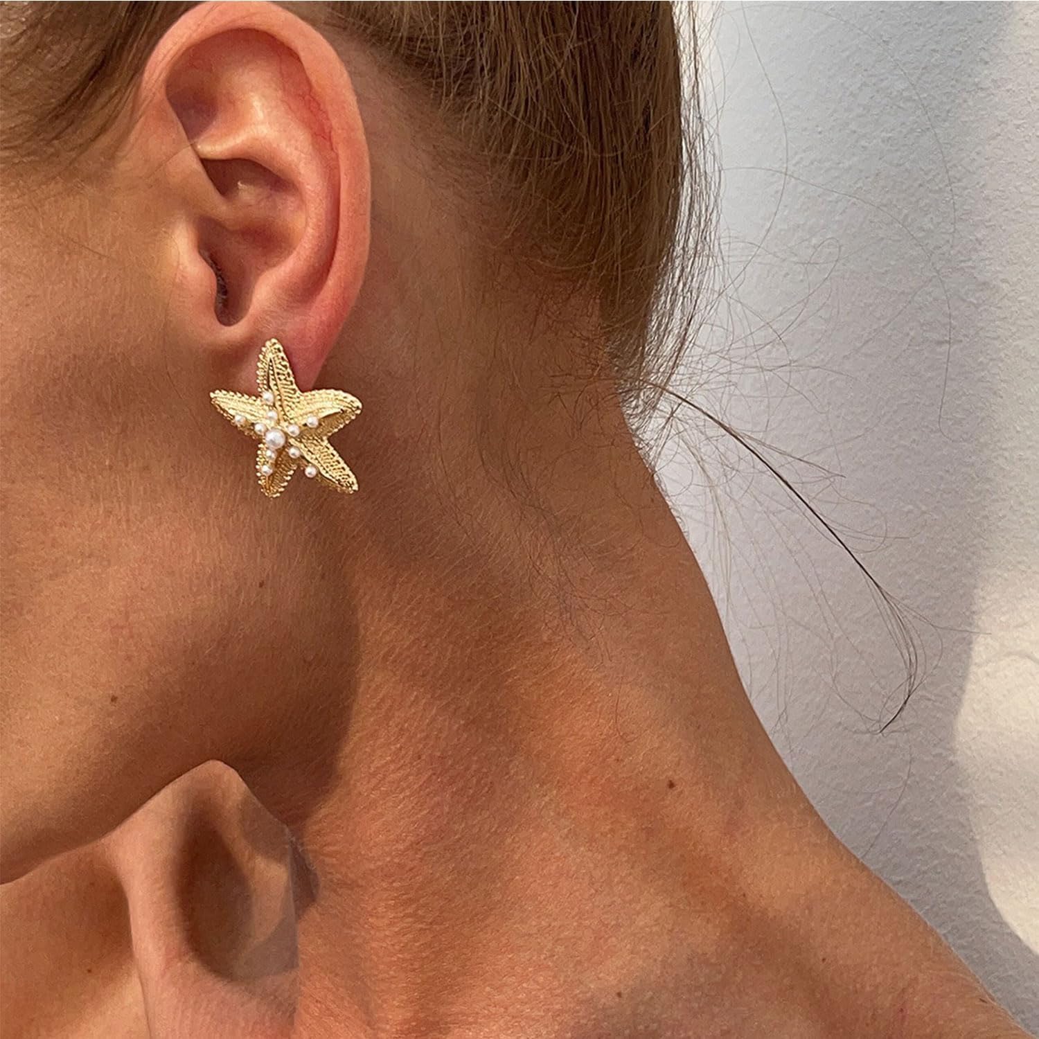 Gold Starfish Earrings for Women Pearl Starfish Earrings Summer Ocean Statement Stud Earrings Trendy Jewelry Gifts for Women - Image 3