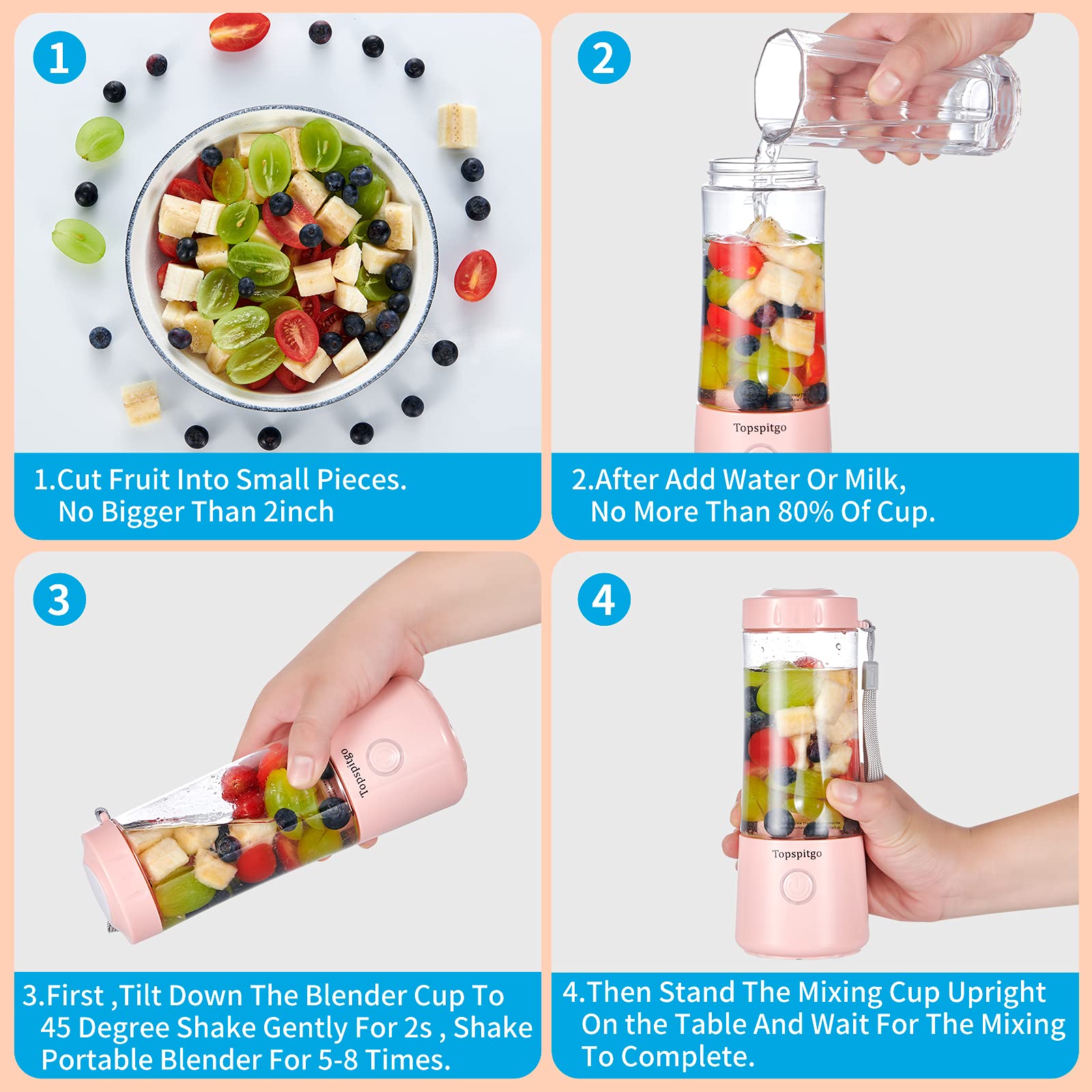 Mini Mixer Glas - Tragbarer Smoothie Maker USB Aufladbar Für Unterwegs