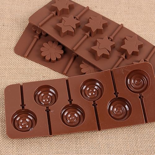 Miniatura 4 de Juego de 4 moldes de silicona para piruletas  MoldFun Star Heart Spiral Daisy Flower Bandeja Pop de silicona para chupadores de gomitas de chocolate