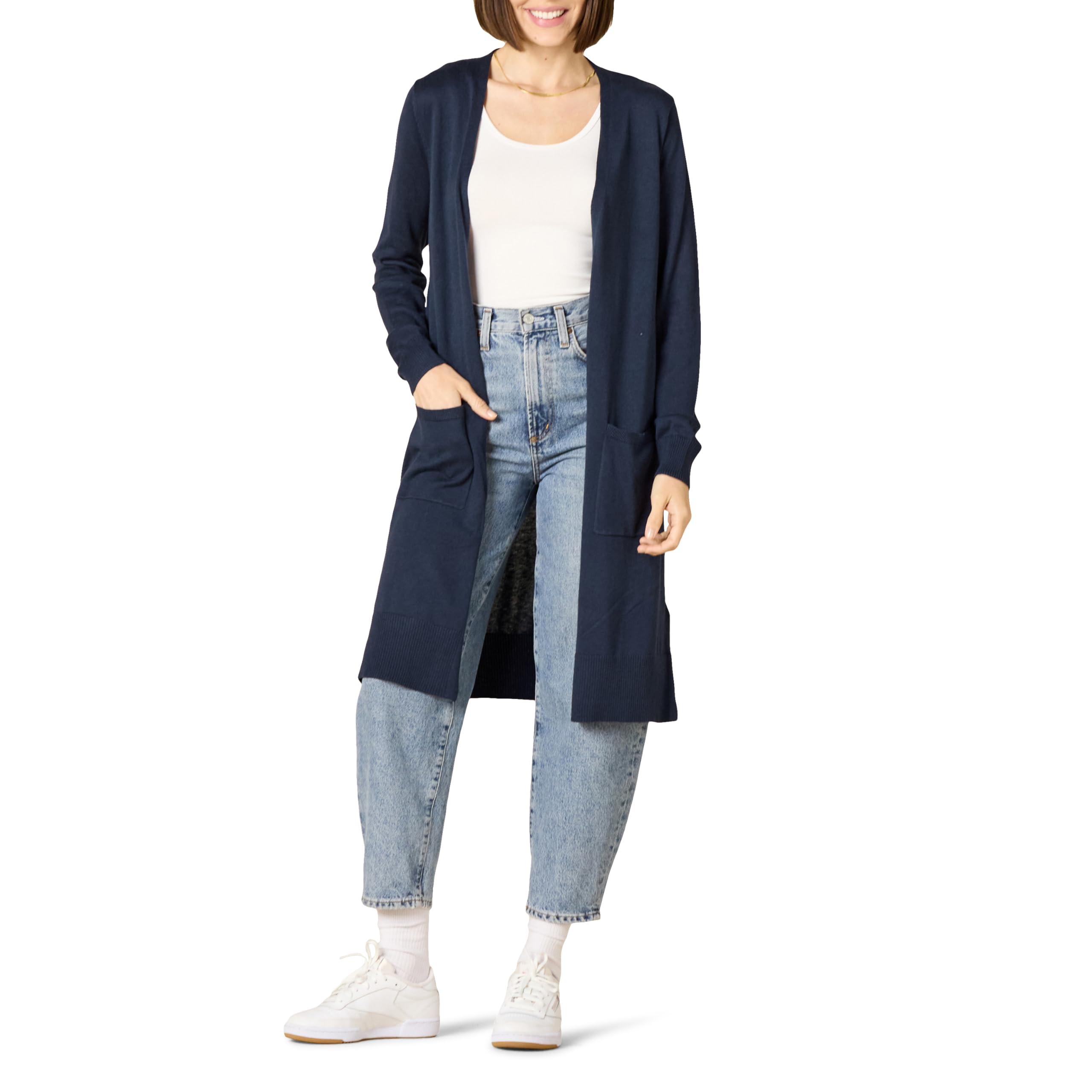 Women's Lightweight Longline Open-Front Long Sleeve Cardigan (Available in Plus Size)