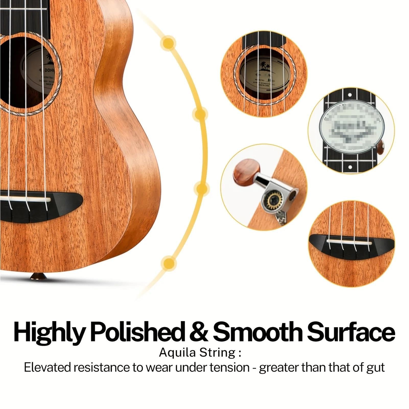 Ukulele Mahoń Fornir 26-calowy Zestaw Startowy Ukelele Zestaw Nylonowych Sznurków Ukulele Set(Wood)