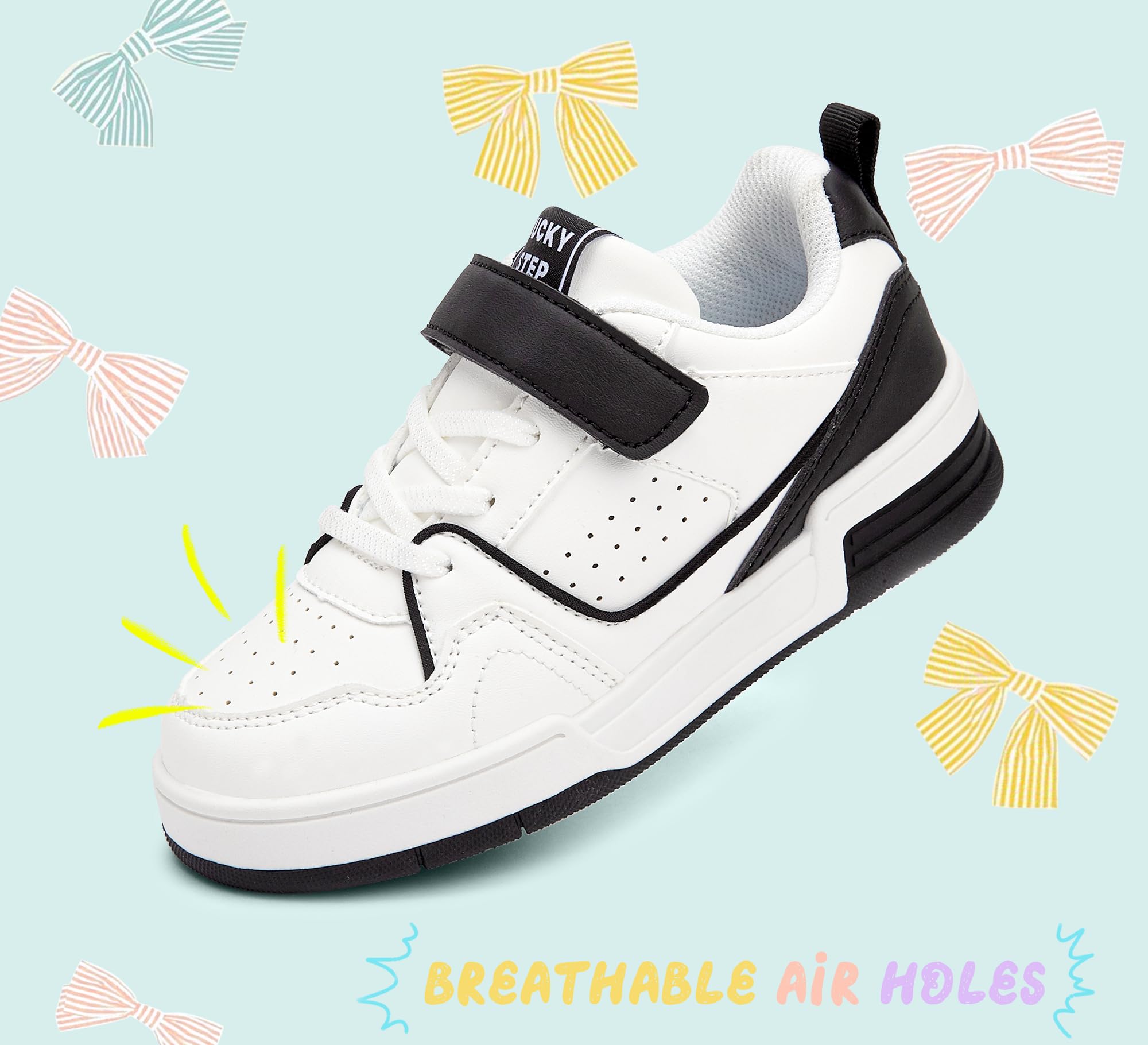 LUCKY STEP Dziecięce buty typu sneakers – wygodne buty rekreacyjne do szkoły, uprawiania sportu i na co dzień, niskie trampki z zapięciem na rzepy, dla chłopców/dziewczynek
