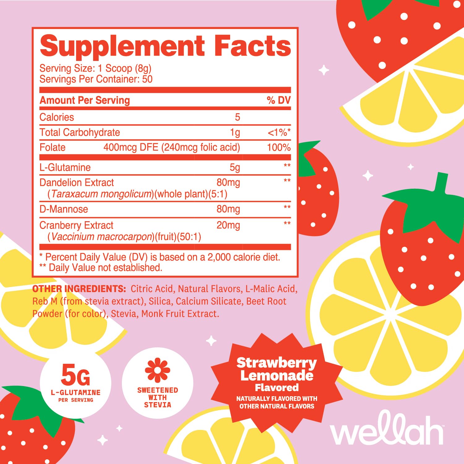 Wellah L-Glutamine Powder (Strawberry Lemonade) 50 Servings — Amazon image 2