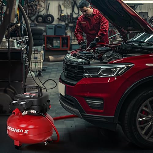 Miniatura 8 de ECOMAX Compresor de aire de 6 galones 175 PSI Pancake tanque portátil sin aceite con kit de accesorios de 10 piezas