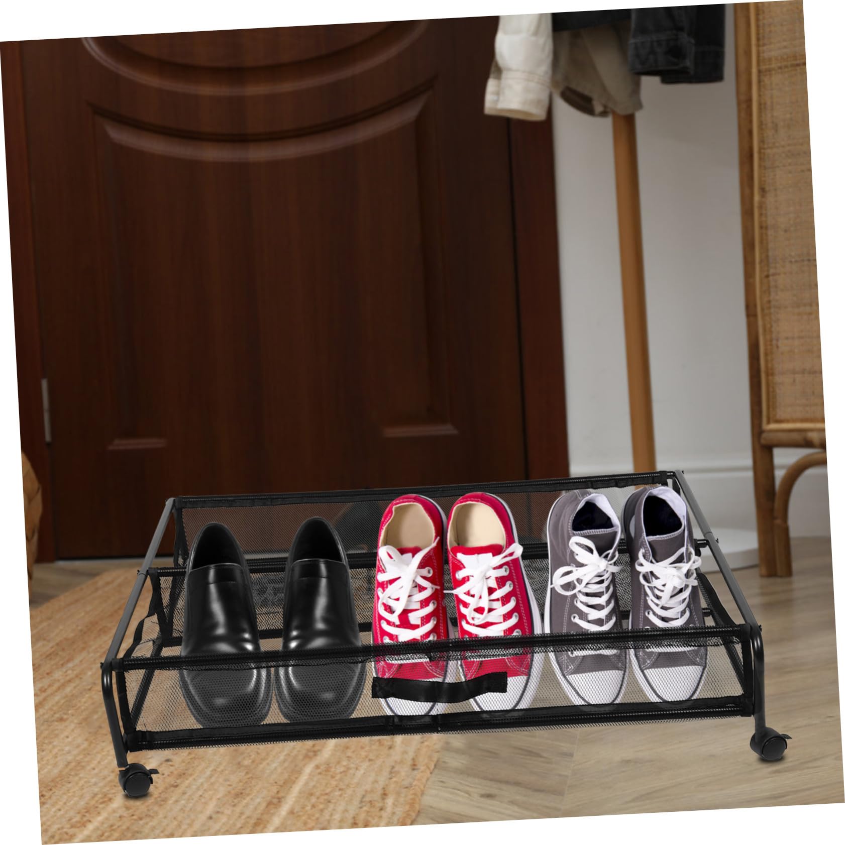 Uonlytech Zapatero con Ruedas de Hierro para Debajo Cama, Plata