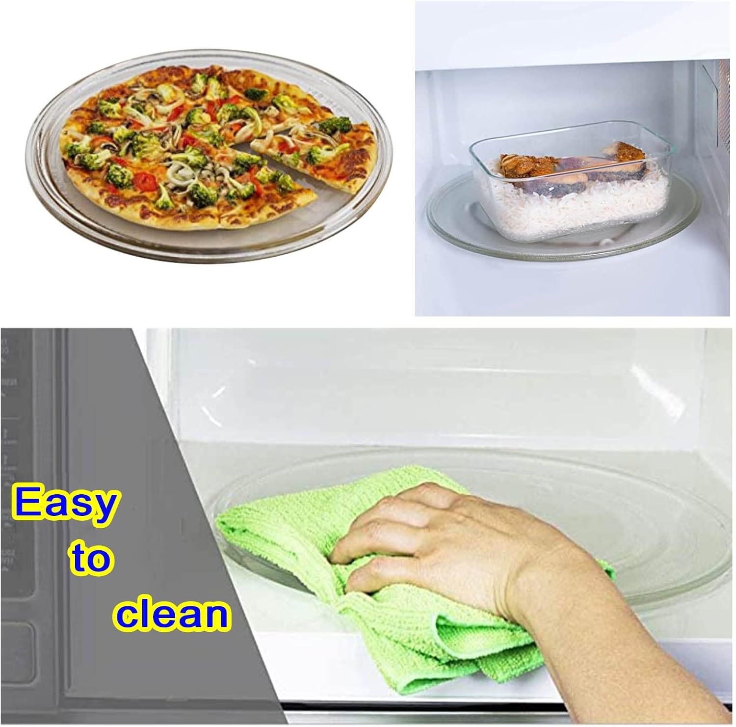LIGUOYI Spare 27cm Microwave Glass Plate with 3 Fixers, Replacement Microwave Glass Turntable Plate, 24.5cm 25.5cm Round Microwave Glass Tray, Scratch-Resistant, with Microwave Turntable Ring