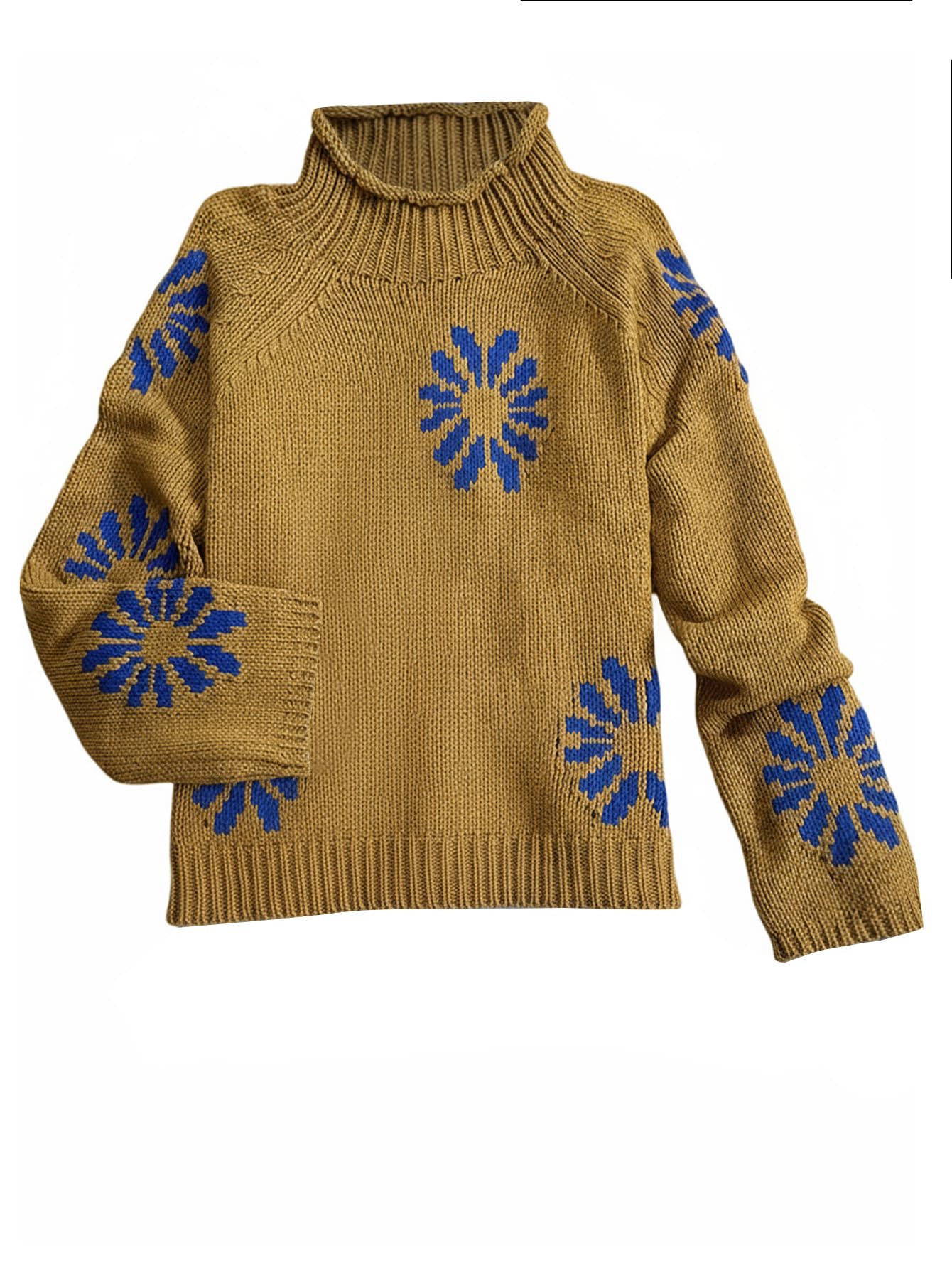 MakeMeChic Womens Floral Crew Neck Sweater Long Sleeve Knit Vintage Pullover Tops