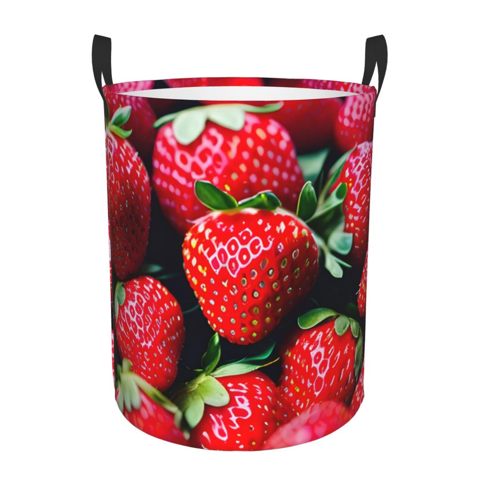 S Collapsible Round Fresh Strawberry Print Laundry Hamper