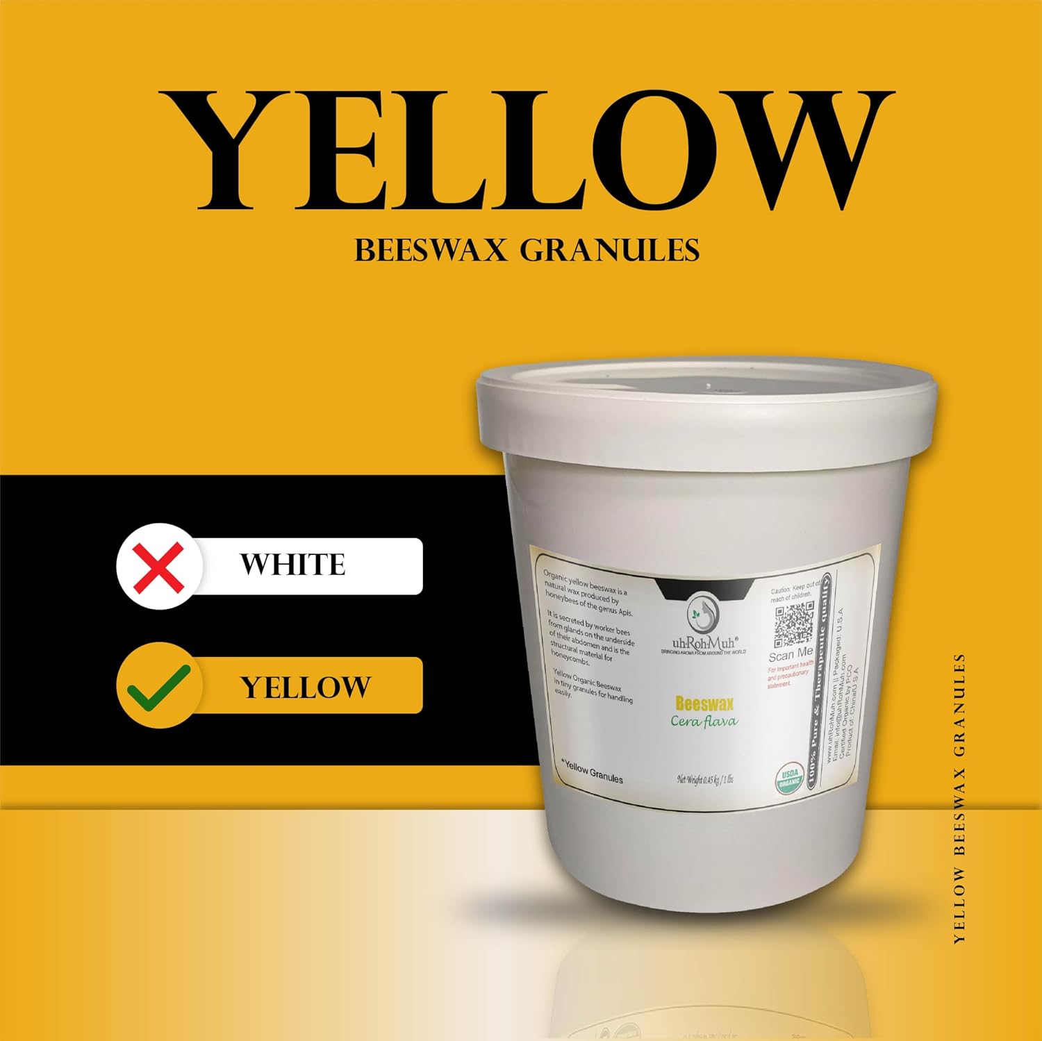 Yellow Organic Beeswax Granules - 100% Pure USDA Certified Natural Filtered Cera Flava Pellets for Candle Making, Lip Balms, Lotion Bars, Salves, Skin Care & DIY Crafts - Net Wt. 0.45 kg / 1 lb