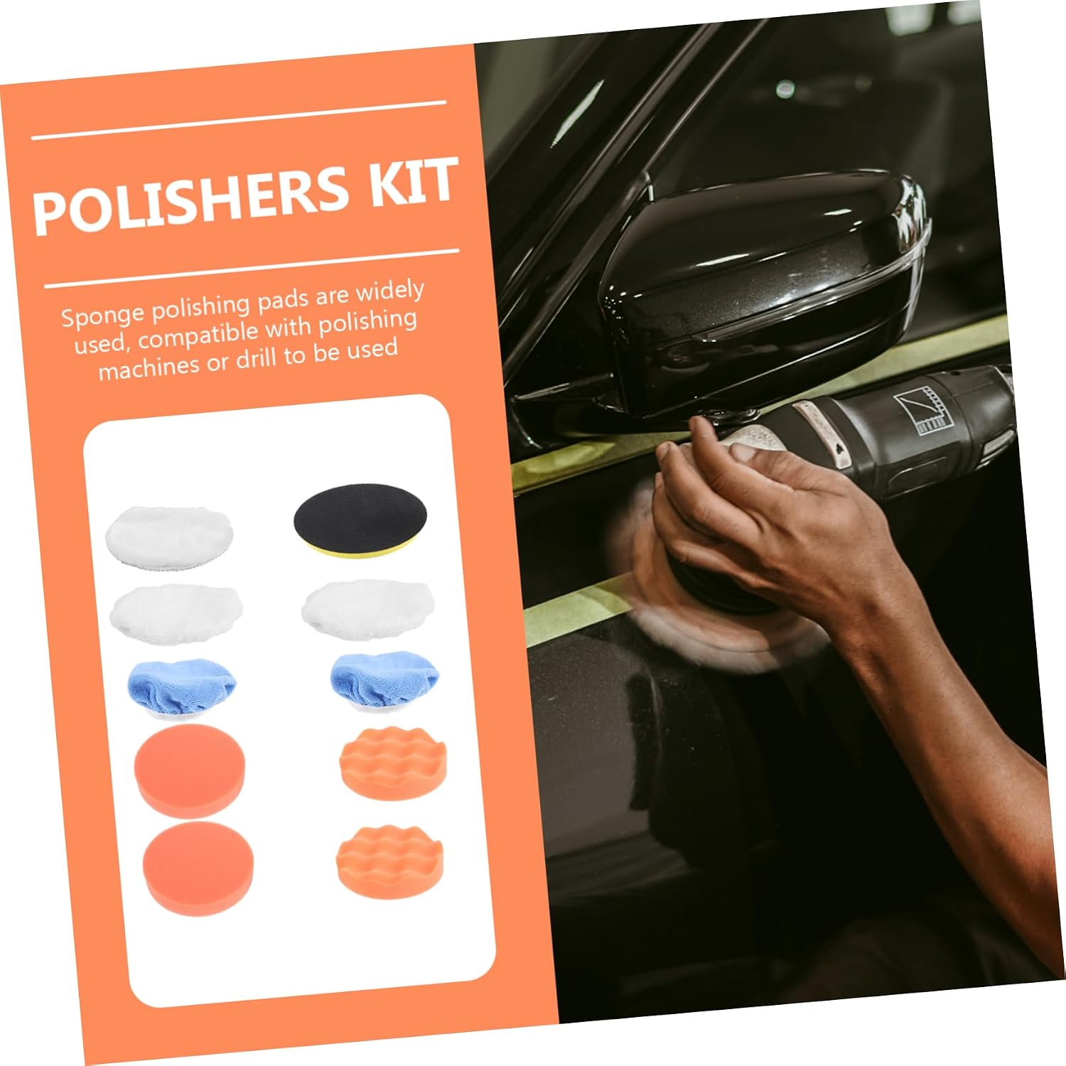TEHAUX 10pcs Car Wax Kit Buffer Drill Attachment Polishing Kit Includes Buffing Wheel Pads Bonnets for Easy Car Detailing