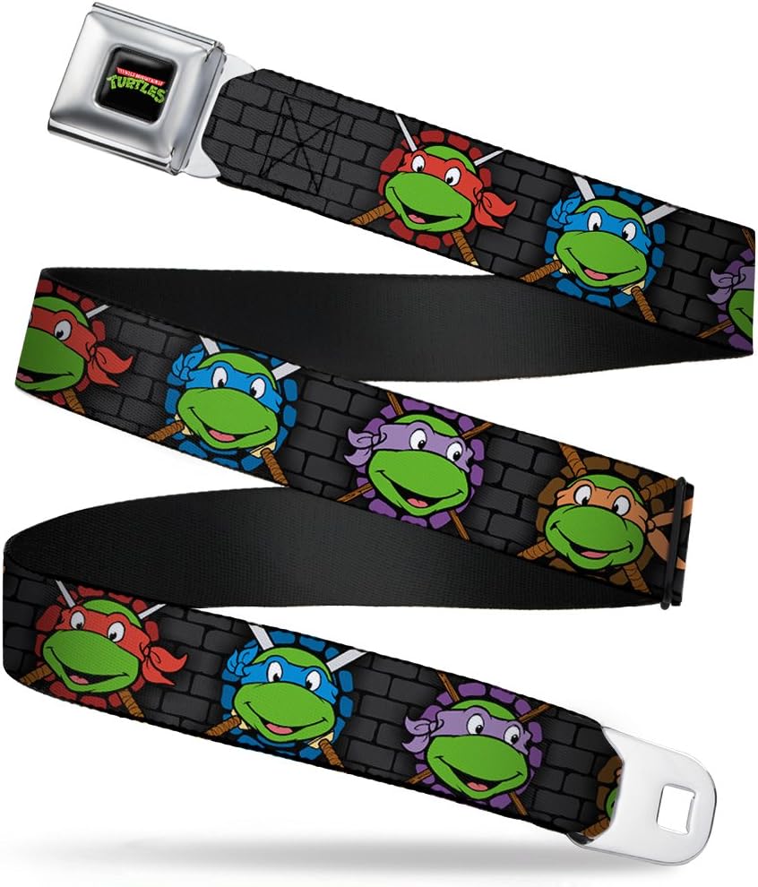 Buckle-Down Seatbelt Belt - Classic TMNT Expessions/Battle Gear Gray/Multi Color - 1.0" Wide - 20-36 Inches in Length
