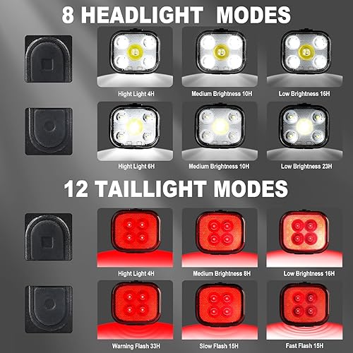 Miniatura 4 de KunHe Luz de bicicleta para conducción nocturna USB recargable luces delanteras y traseras 8+12 modos de luz de bicicleta conjunto de luces de