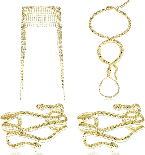 Sureio 4 piezas de disfraz de Cleopatra de Halloween para mujer, accesorios para tocados egipcios, borla egipcia, tocado de diamantes de imitación,