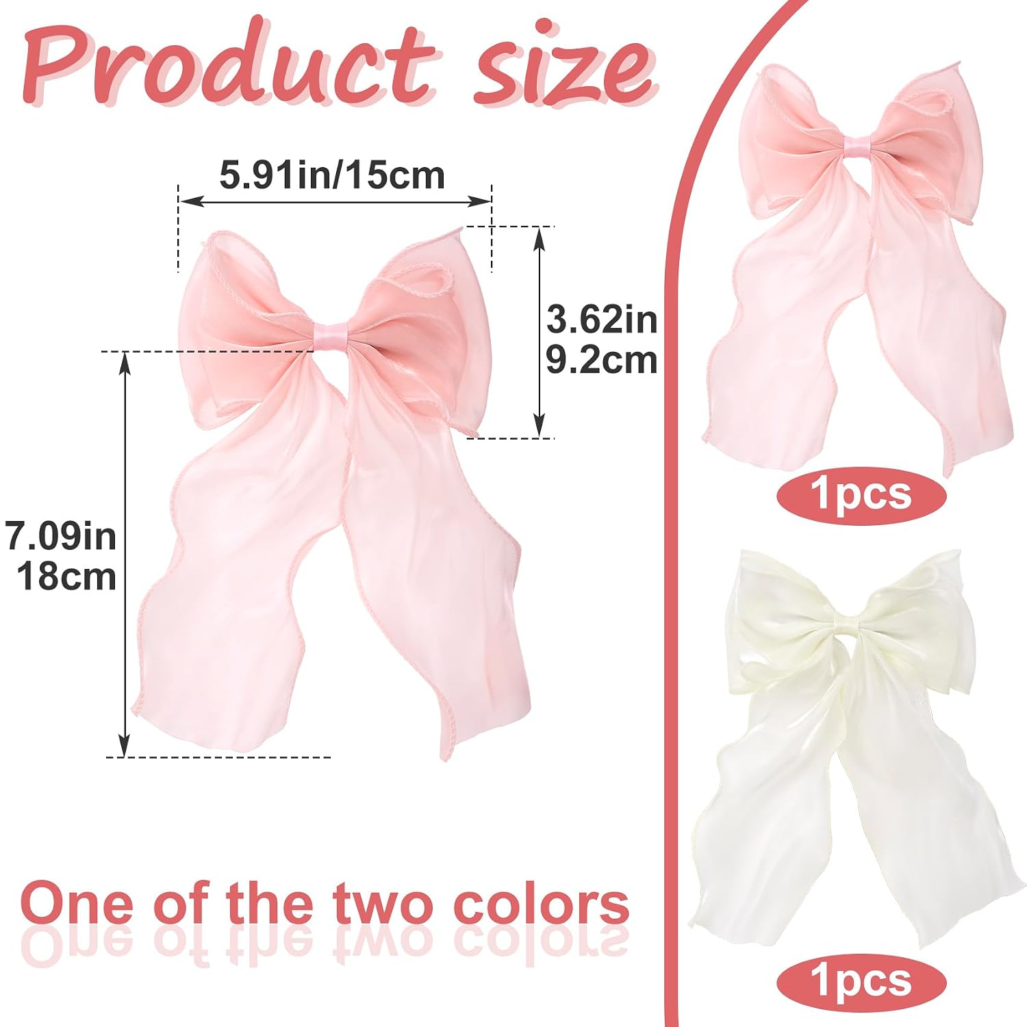 SmallCat 2 Pcs Pink Hair Bow, Elegant Pink Bows for Hair, French Bow Hair Clips, Silk Yarn Ribbon Hair Bows for Women,Festivals, Party, Wedding (White, Pink)