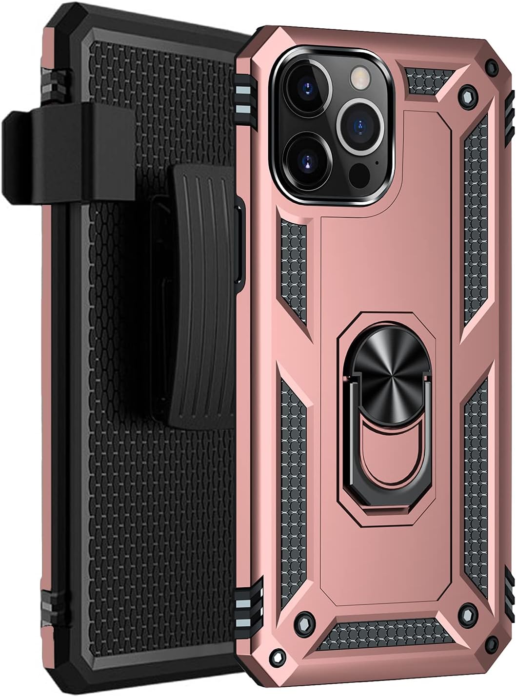 SaharaCase Military Kickstand Series Case Cover for Apple iPhone 13 Pro Max 6.7" (2021) - Holder/Kickstand/Belt Clip - Rugged Protection Anti-Slip Grip Slim Fit (Rose Gold)