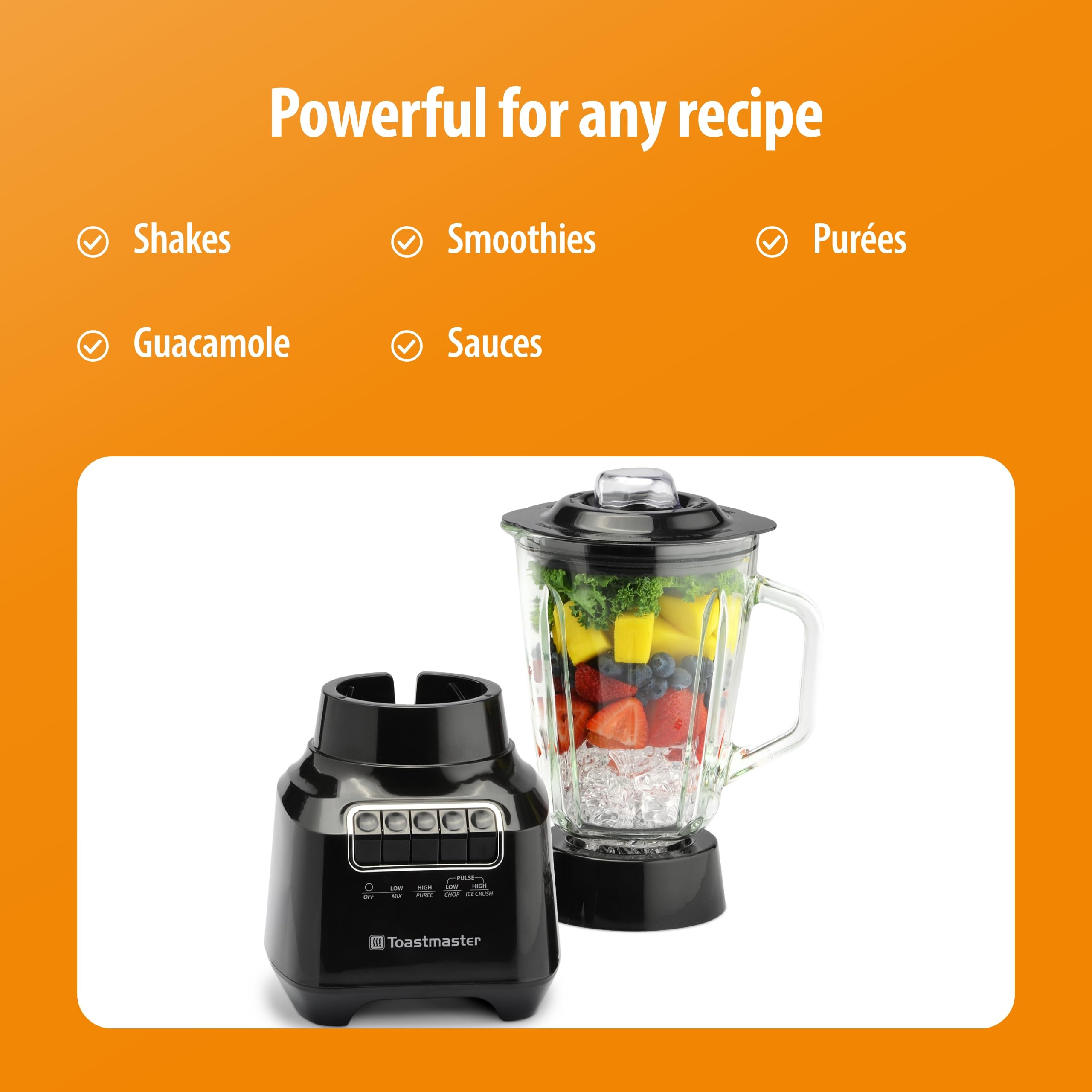 Batidora de 400 vatios con tarro de vidrio de 48 onzas, para batidos de frutas, batidos y más, potente licuadora de cocina con múltiples velocidades, cuchillas de acero inoxidable 5
