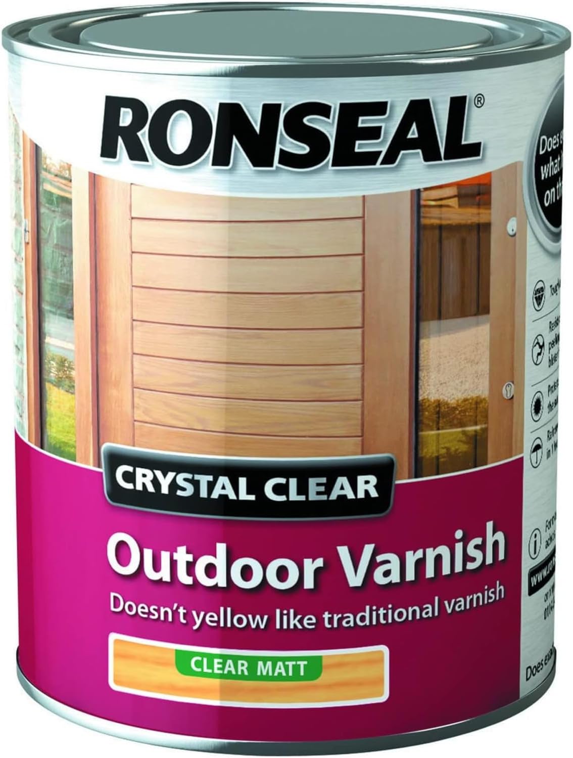 AMKRonseal Crystal Clear Outdoor Exterior Wood Varnish 750ml Matt No Yellowing Lasting Protection Resists Cracking Peeling and Blistering Enhances Natural Colour