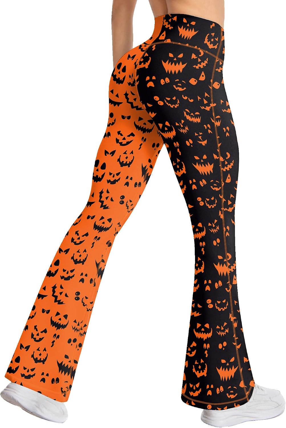 Women's Halloween Flare Leggings Two-Tone Jack-O-Lantern Print Yoga Pants