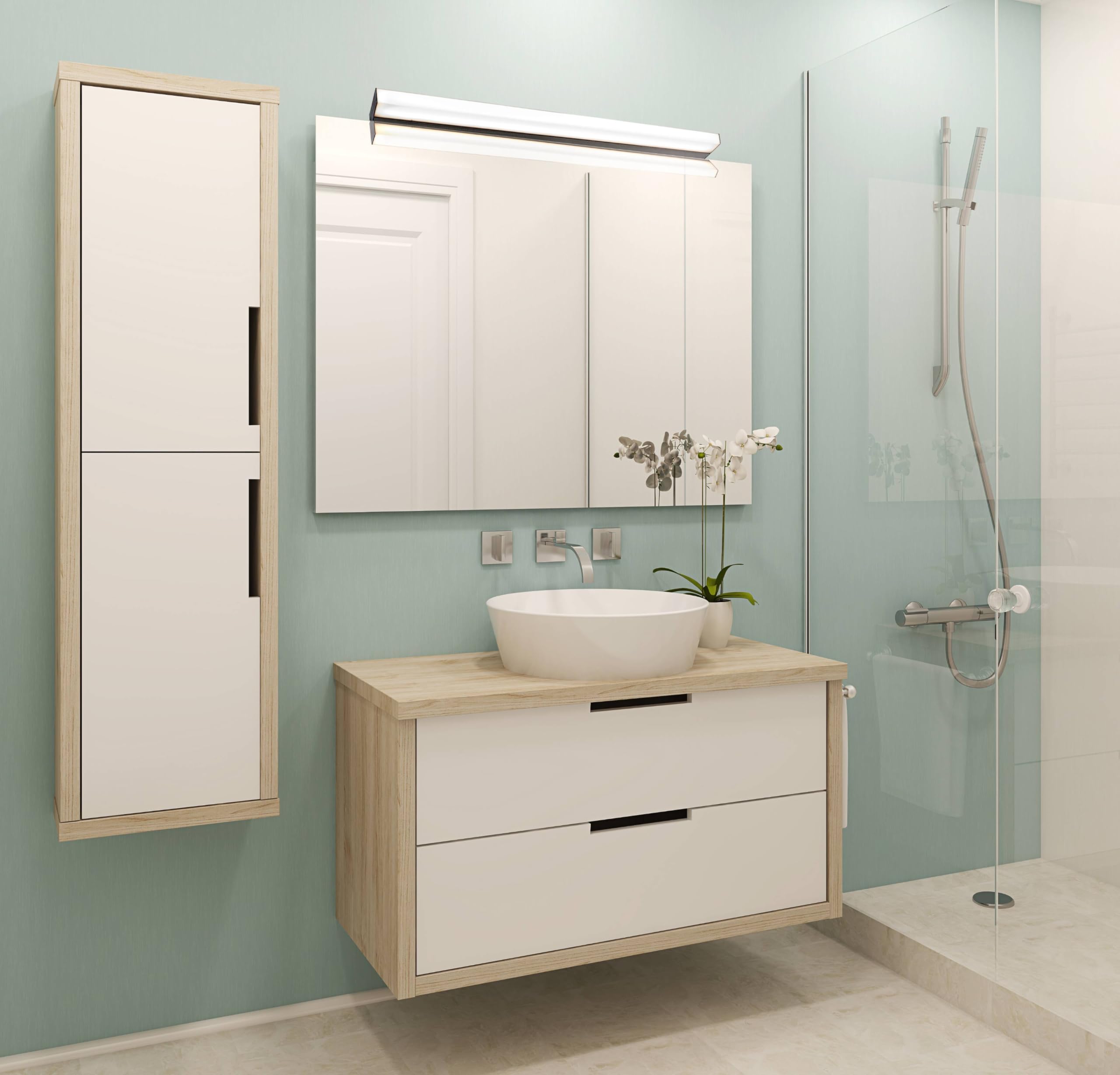 Voltman Khea - Regleta para baño (60 cm), color negro y 12 W, 950 lm, 4000 K, IP44