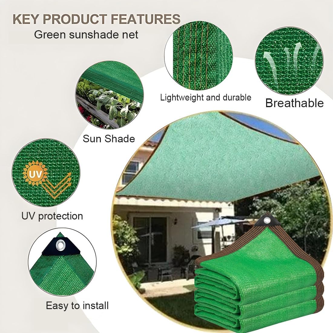 Rete Ombreggiante Verde, Panno Parasole 8-pin 50% Protezione Solare, Telo Ombreggiante 3 * 10 2 * 10 4 * 8 5 * 7 6 * 10 8 * 8 M Tende da Sole Privacy per Esterno(1x4m/3.3x13.1ft)