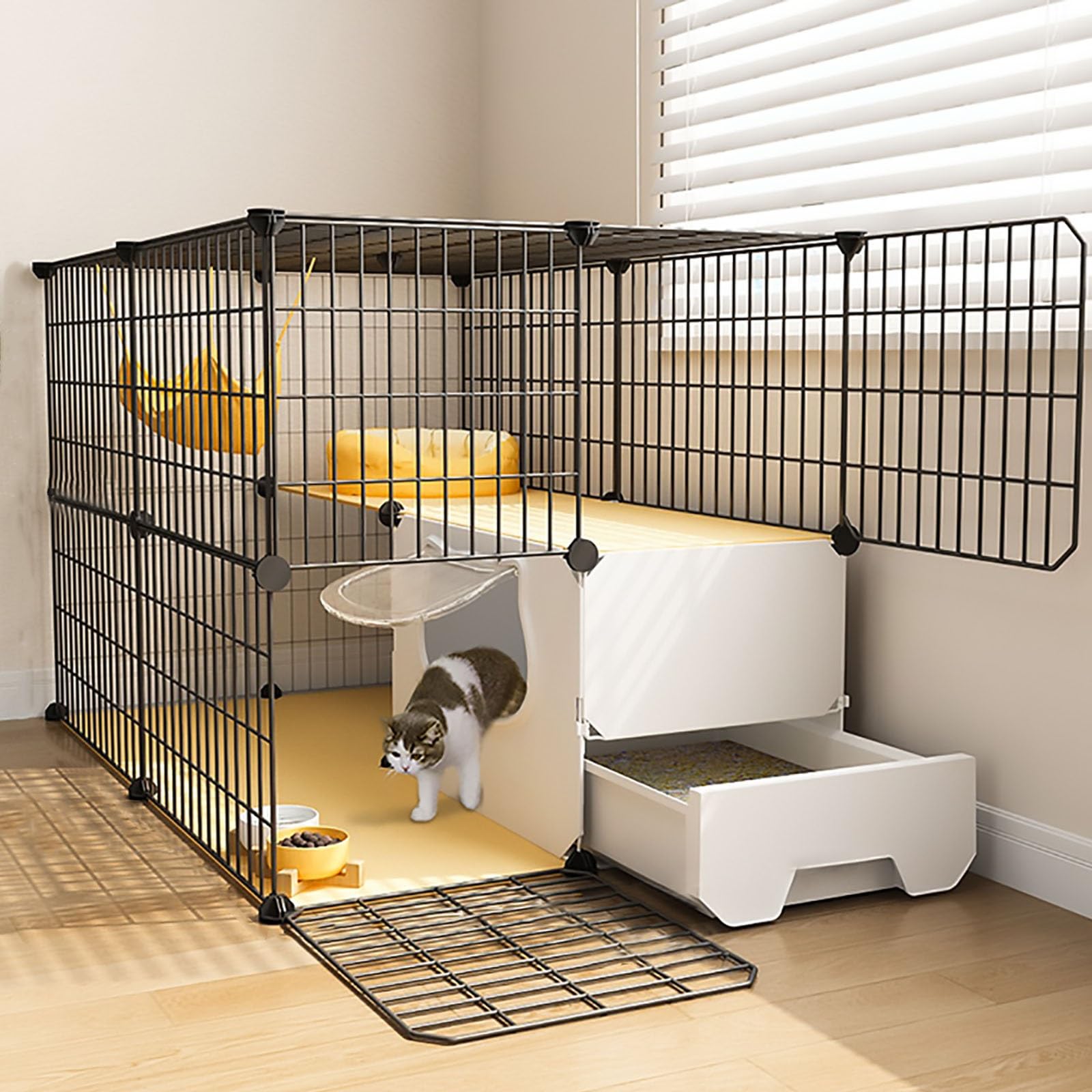 Cage pour chat : solution anti-fuite avec litière intégrée pour appartement