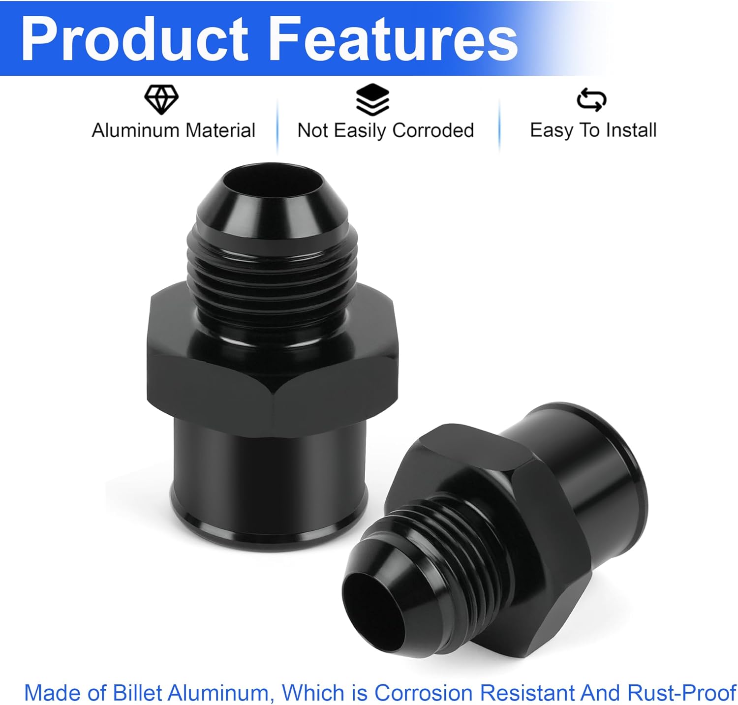 Pair SBC 10AN Valve Cover Adapter Aluminum Fittings for Push-In Grommet (Black)