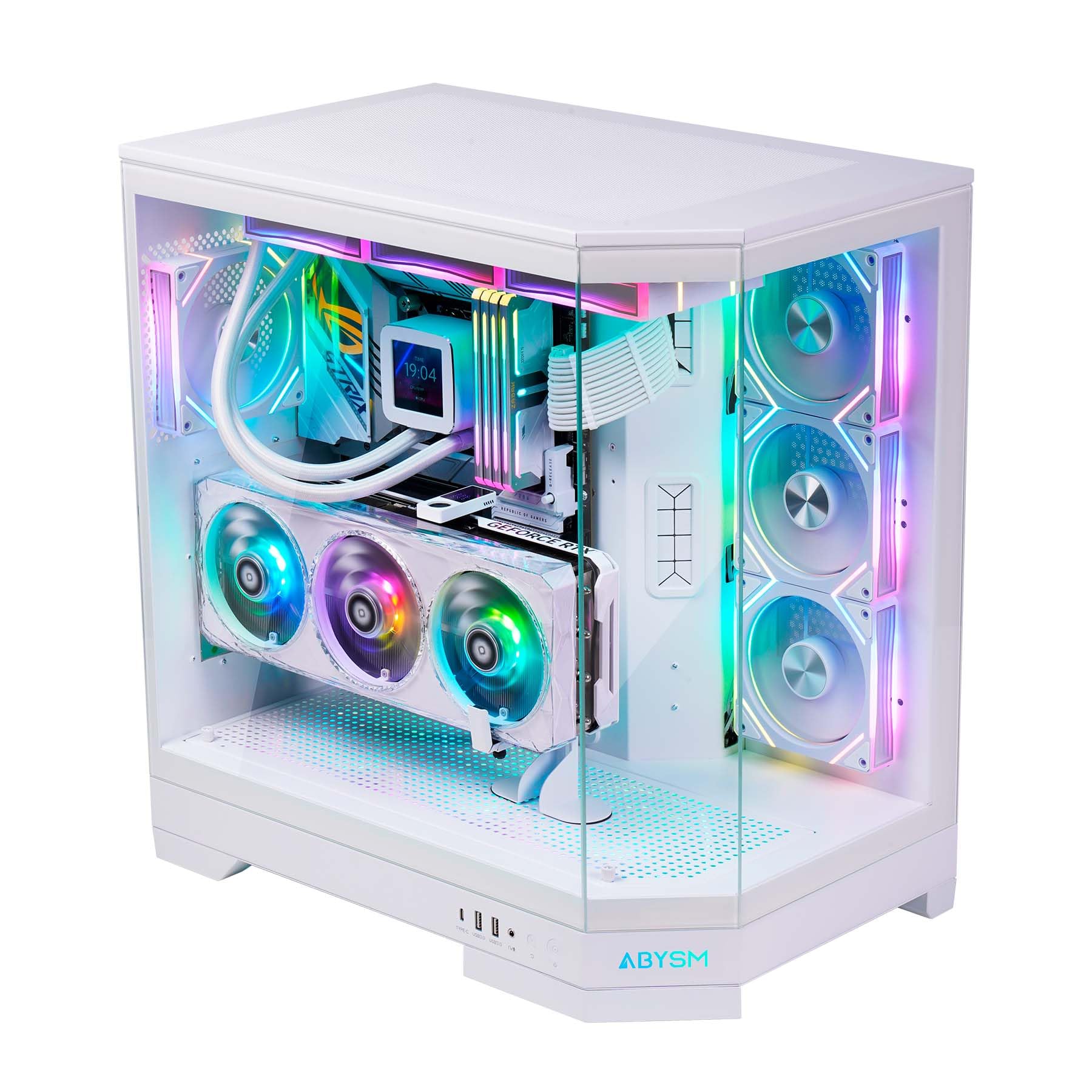 ABYSM Gaming Case PC Gamer Danube SAVA H600 White E-ATX con 3 pannelli in vetro temperato, 4 ventole ARGB da 120 mm, controller, supporto per GPU e cavo riser PCIe 4.0 16x