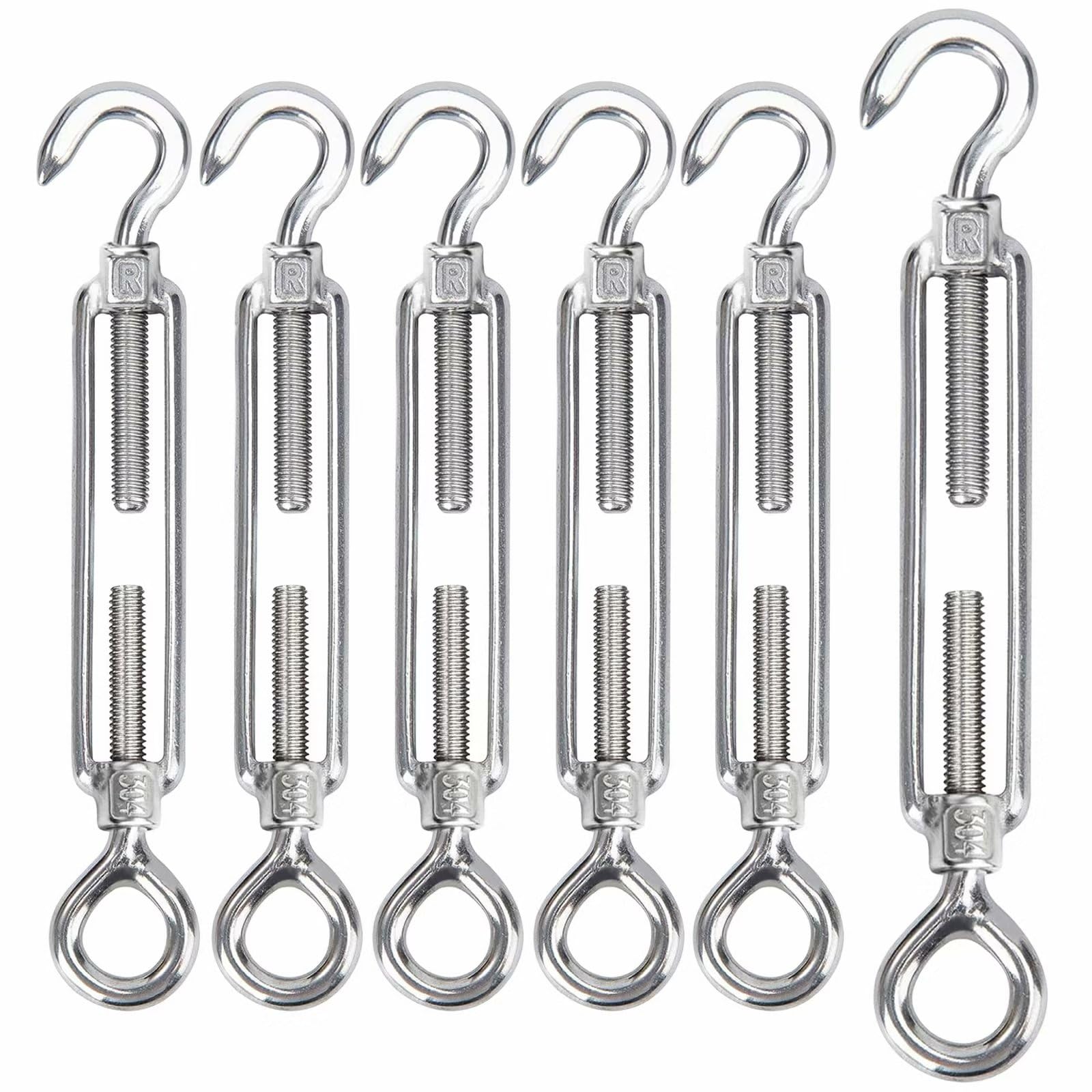 6 Pièces Tendeur Cable M8, Tendeur Fil A Linge Inox 304, Tendeurs Réglables pour Fil à linge Extérieur, Corde à Linge, Cable Inox, Suspendre,Cable de Garde Corps