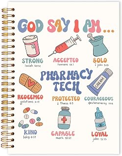 Pharmacy Tech Christian Spiral Notebook 5.5x8.3, God Say I Am Bible Journal for Writing, Pharmacy Technician Gifts Notebook Journal for Note Taking, Medical Office School Supplies