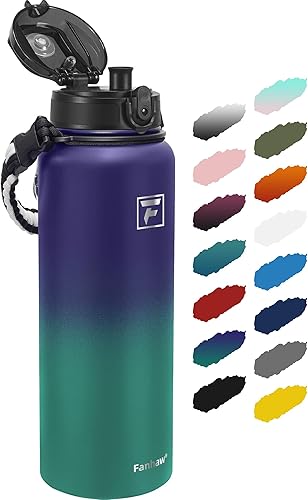 Miniatura 53 de Fanhaw Botella de agua aislada al vacío de acero inoxidable de 24 onzas con tapa antipolvo, para niños, mujeres, hombres, a prueba de fugas y sudor