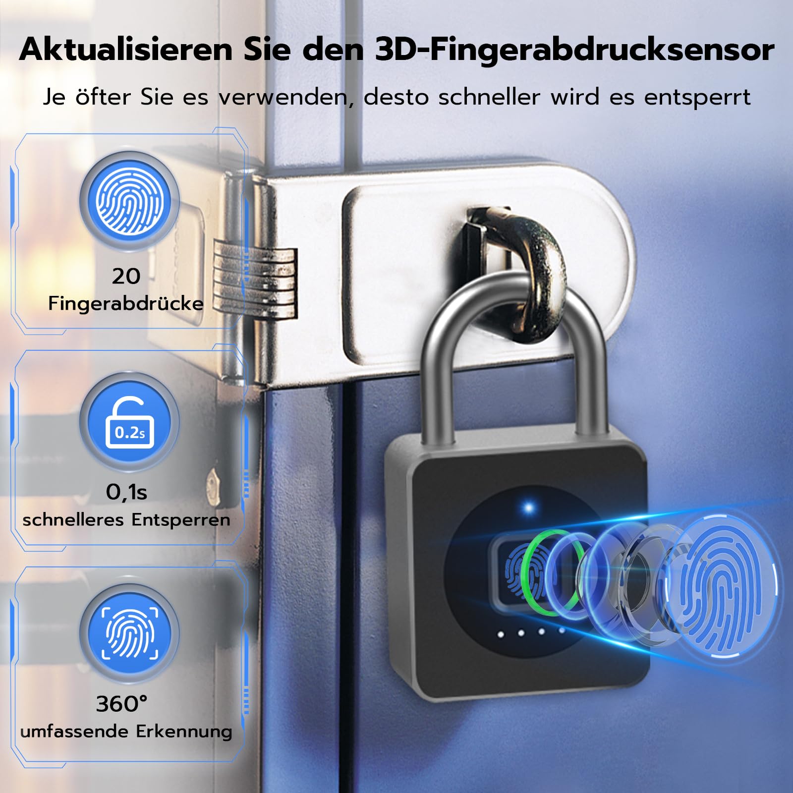 Lucchetto con impronta digitale, lucchetto con app, lucchetto con cavo in acciaio senza chiave, biometrico intelligente, impermeabile, per palestra, armadietto, casco, cancello bagagli