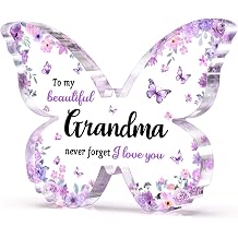 Gifts for Grandma, Grandma Birthday Gifts, Unique Purple Butterfly Acrylic Plaque Desk Decor, Mothers Day Christmas Grandparent Day Gift for Grandmother Nana - 5 x 3.8 x 0.5 inches