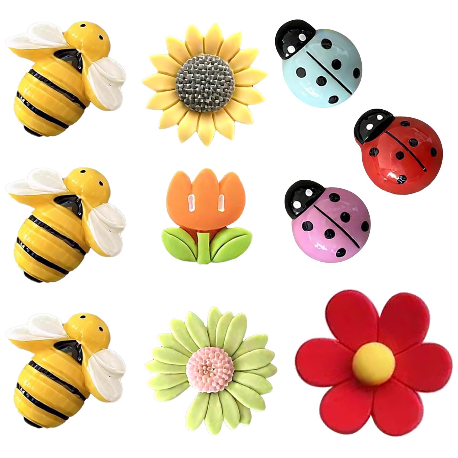 10 PCS 3D Bee, Flower and Ladybird Fridge Magnets – Cute Spring Nature Decorative Magnets for Kitchen – Small Resin Whiteboard Magnets for Locker and Classroom and Spring Decor