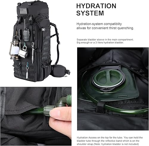 Miniatura 6 de Zsearaymy - Mochila de senderismo MOLLE de 75L con marco interno y cubierta de lluvia para táctica, camping, mochilero, viajes de supervivencia