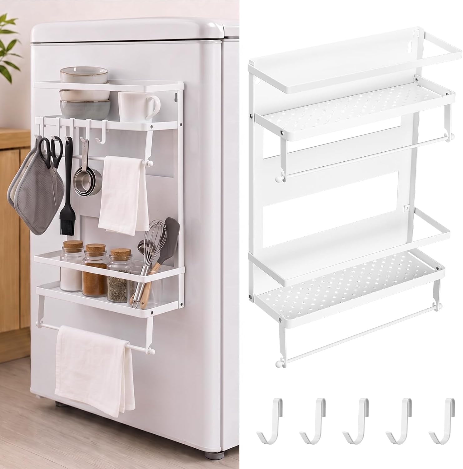 Vercraft Mini Fridge Shelf Organizer for Dorm Paper Towel Holder, White