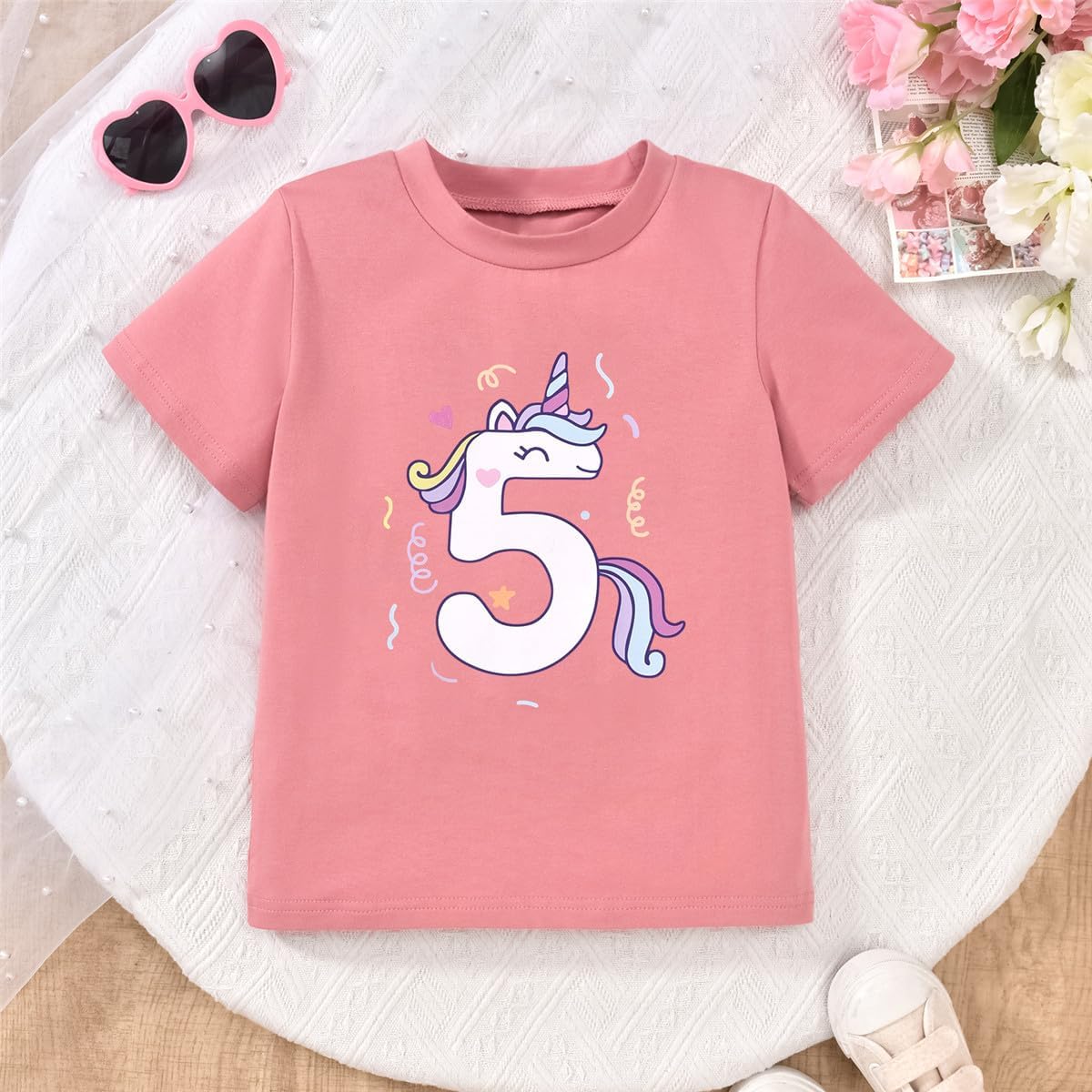 5th Birthday Outfit Girl,5 Year Old Fifth Five Shirt Skirt Outfit for Toddler Girls 5T Mauve image 4 of 7 B0DS1XWBXL