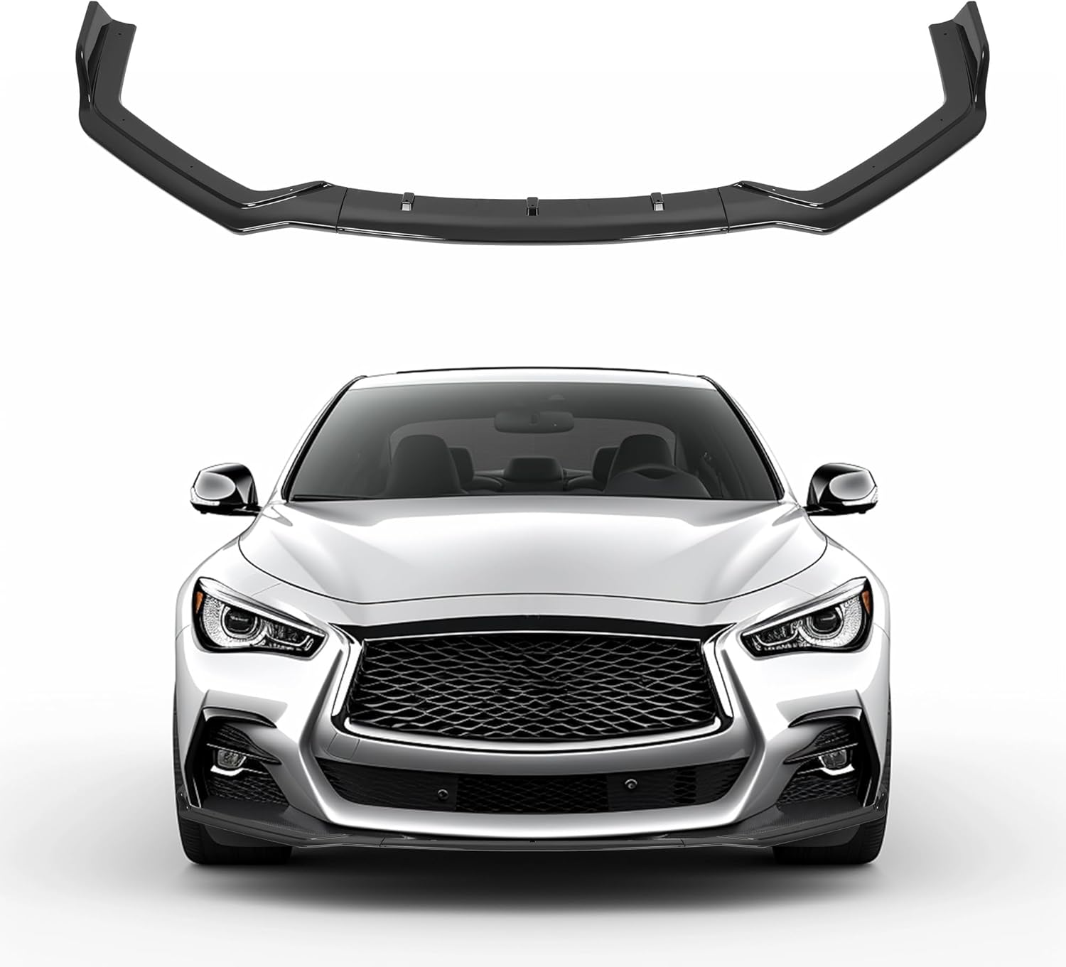 KUAFU 3Pcs Front Bumper Lip Compatible with 2018-2023 Infiniti Q50 Sport Models, Under Chin Spoiler Splitter Diffuser Protector Air Dams Body Kit (Gloss Black)