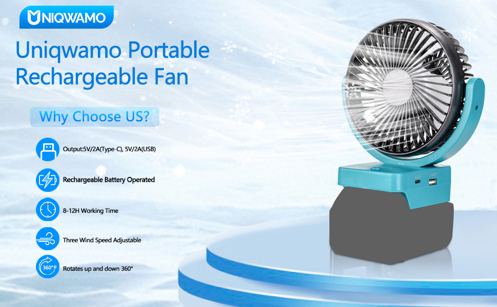 DeForce Tempest Battery Fan For Makita 18V – Cordless Camping Fan, Blue, AC/DC, Portable