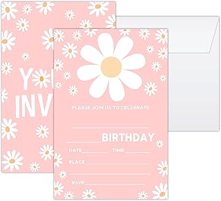 Utaqer 4"x6" Birthday Party Invitation Cards With Envelopes set of 20, Daisy Flower Birthday Party Supplies for Boys, Girls, Kids or Teens Happy Birthday Celebration Invitation/shengri-a012