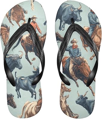Eionryn Cowboys Riding Horse Bull Womens Flip Flops Summer Beach Sandals Casual Thong Slippers Comfortable Shower Slippers Non Slip Water Sandals shoes XL