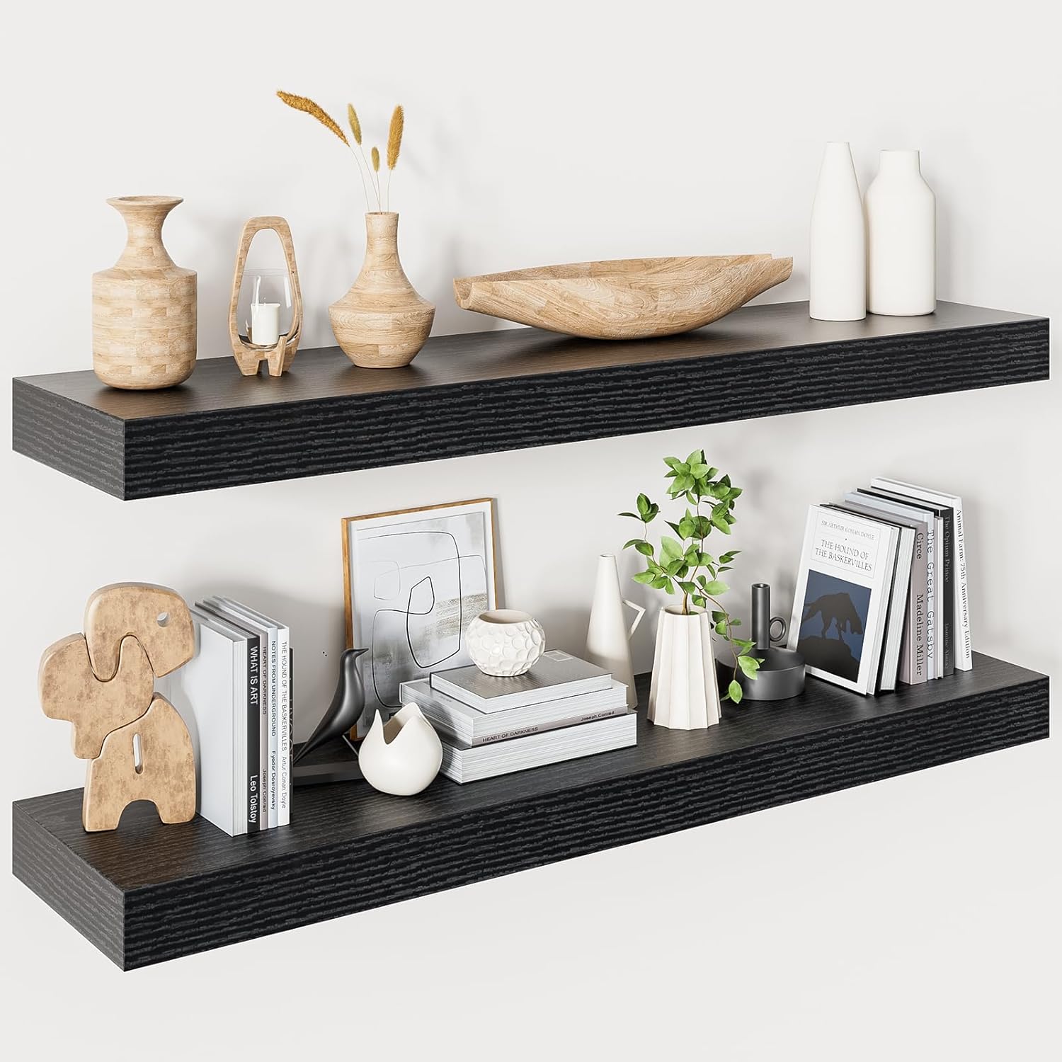Heimlove Floating Shelves for Wall 36 Inches Long,9.3" Deep Black Floating Shelf Set of 2,Wall Mounted Shelves for Bathroom Bedroom Living Room Kitchen Office,Shelf for Books Storage,Home Decor Black 35.5"Wx9.3"Dx1.5"H,Set of 2