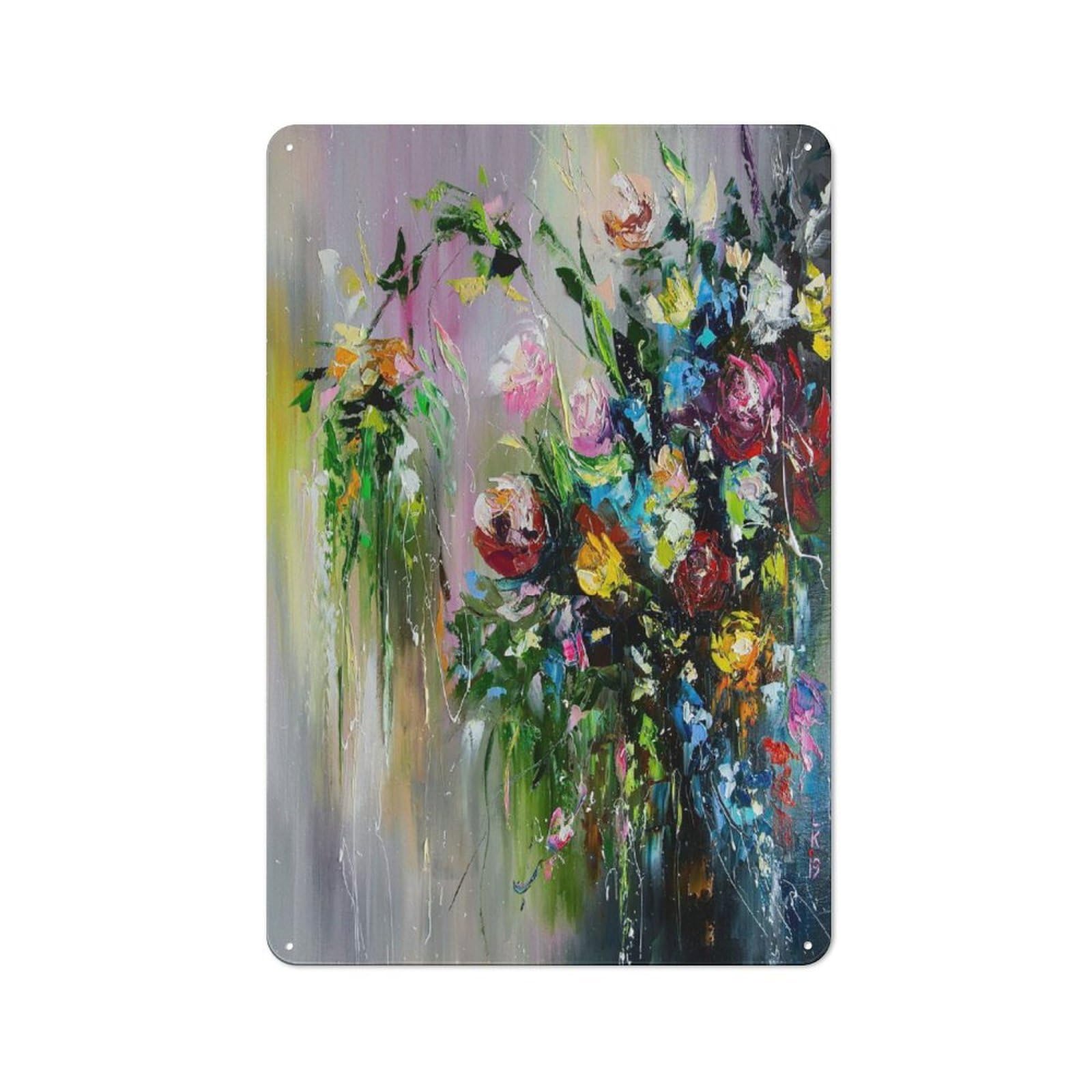 Junmoney Style-6 Bouquet Of Wildflowers Retro Tin Wall Plaque 30X20cm For Guest Room Or Hallway, For Vintage Wall Decor Fans, For Themed Room Decoration