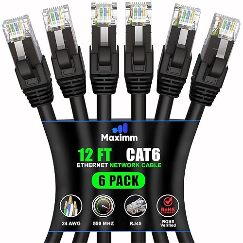 Miniatura 58 de Maximm Cable Ethernet Cat 6 de 30 pies (paquete de 6) – Cable LAN de alta velocidad, cable de Internet, cable de conexión y cable de red – UTP,