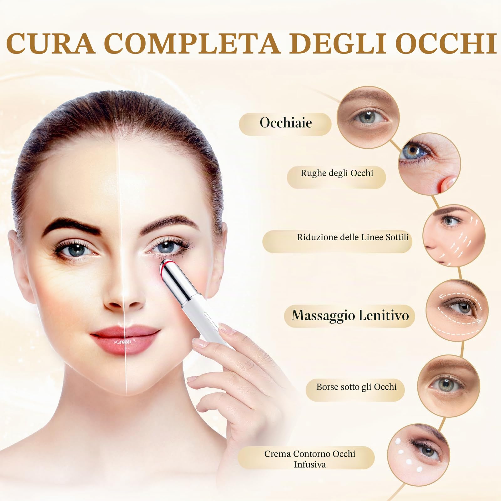 Massaggiatore Occhi, ANLAN Massaggiatore Contorno Occhi, EMS Massaggiatore Viso con 40 °C Impacco Caldo, Vibrazione, EMS, Elimina Occhiaie, Gonfiori e Rughe Oculari(Bianco)