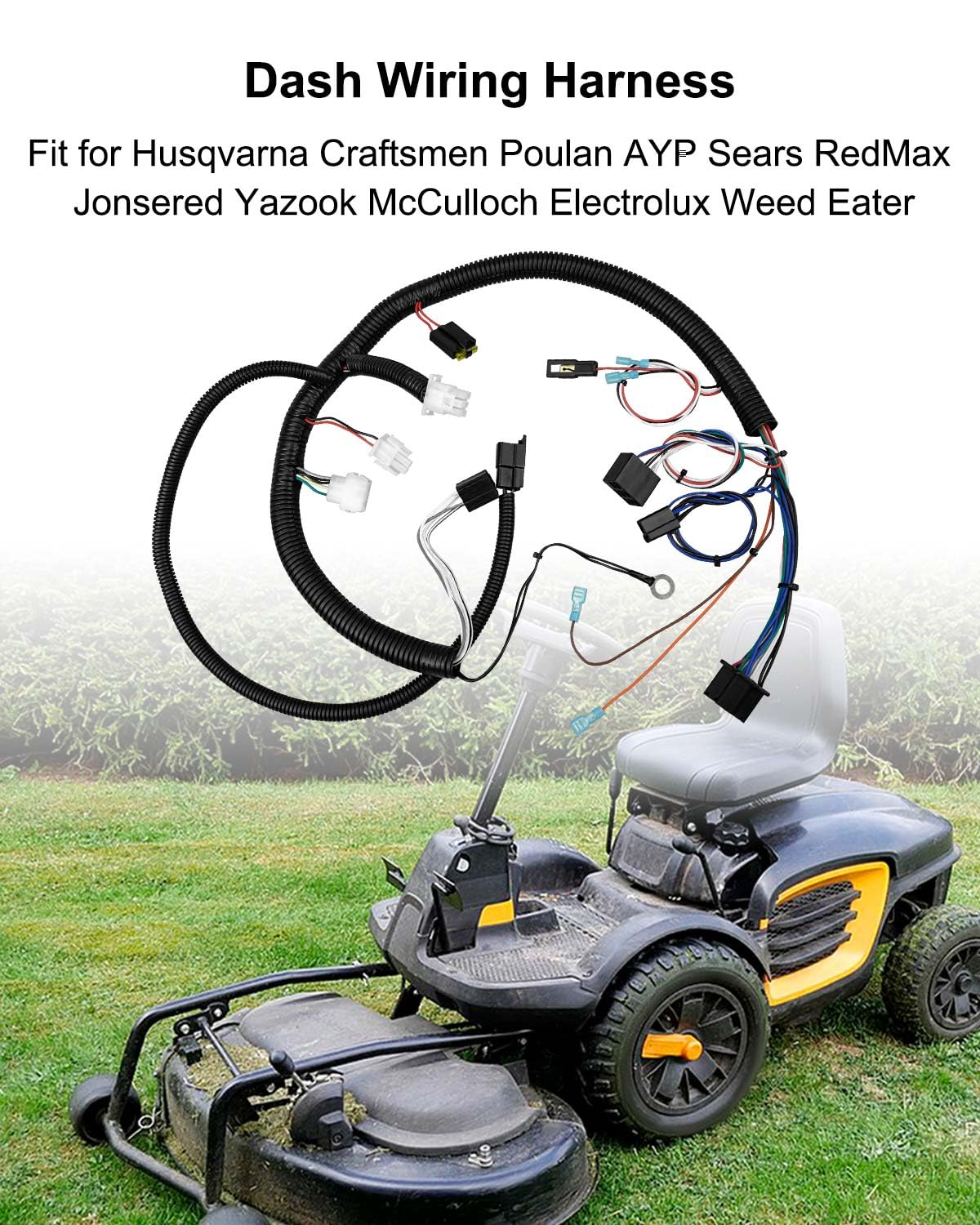 Replace 532401104 Dash Wiring Harness Fit for Husqvarna Craftsmen Poulan AYP Sears RedMax Jonsered Yazook McCulloch Electrolux Weed Eater, Lawn Mower Rear Battery Wiring Harness