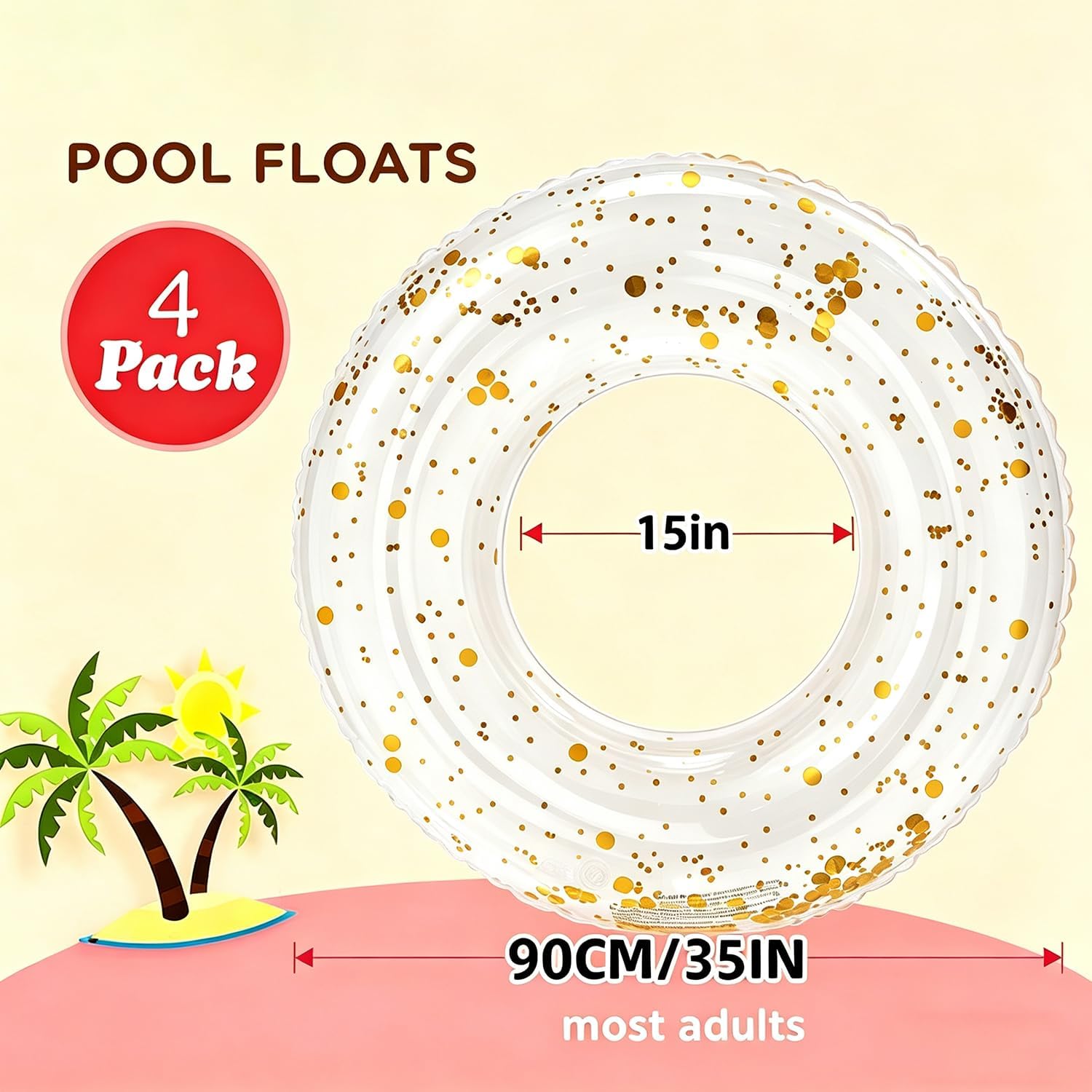 4PCS Tropical Floats for Adults Rings Party Theme Pool Float Large Swim Ring for Adults,35 Inch Teens Adult Inner Tubes Summer Beach Bachelorette Garland Kit Inflatable Tubes Floaties
