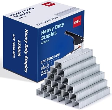 Deli Staples, Premium Heavy Duty Staples for Heavy Duty Staplers, 3/8 Length, 70 Sheet Capacity, 100/Strip, 5000/Box