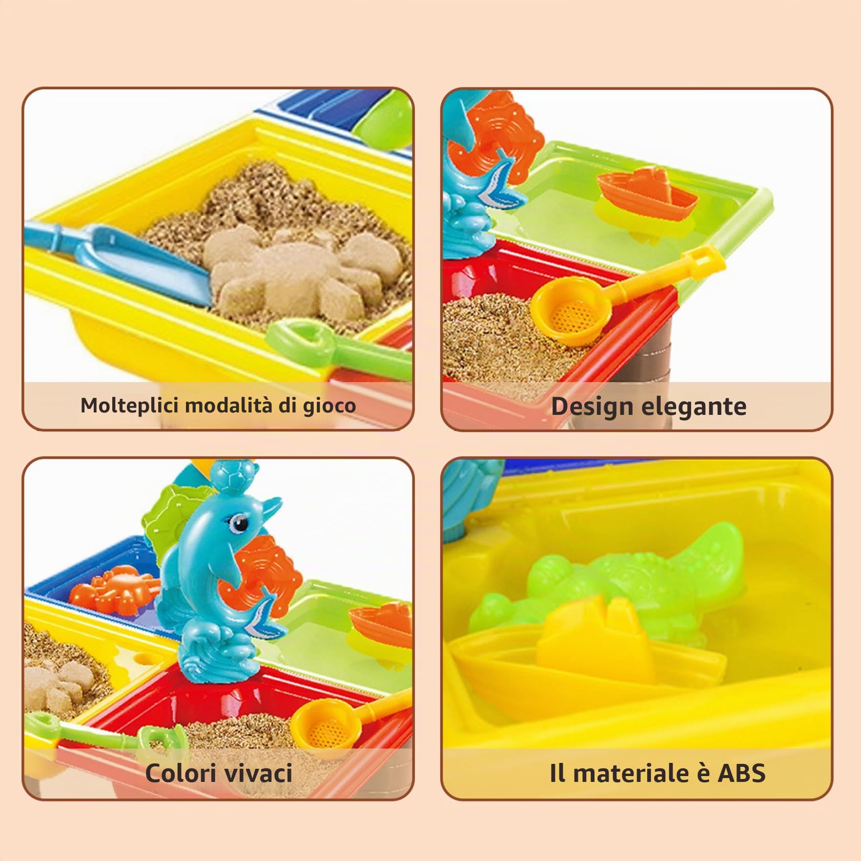Tavolo da Acqua colorato per Bambini 1 Set Tavolo sensoriale Quadrato con Simpatico Delfino ABS Sabbia interattiva per Spiaggia all'aperto, Acqua per Bambini